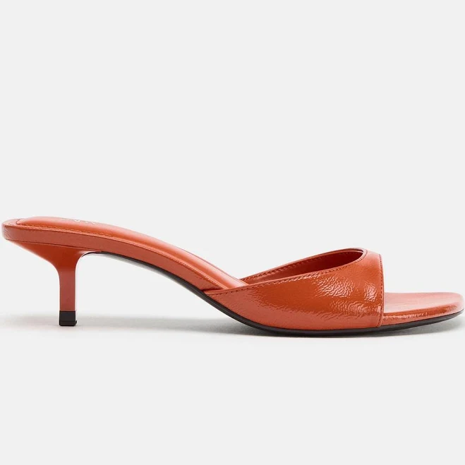 Zara Crackled Kitten Heel Mule Sandals