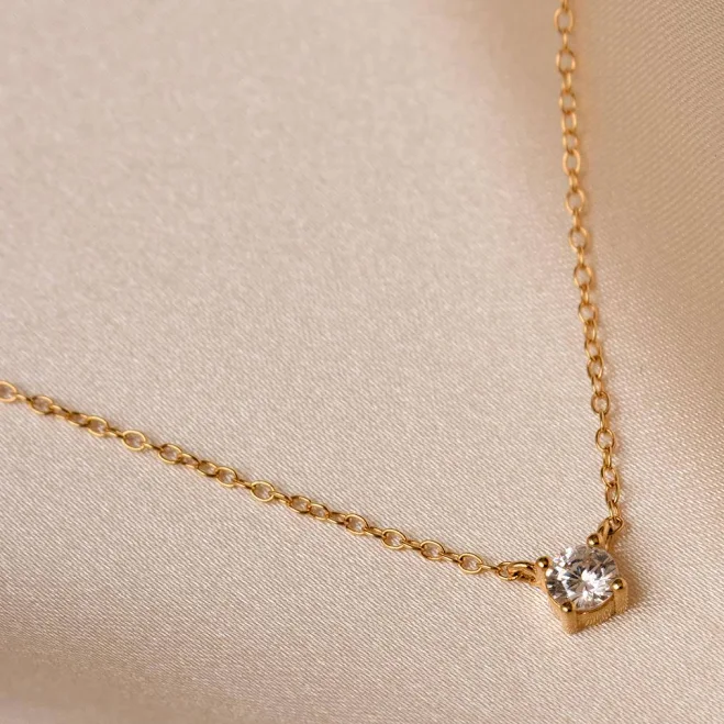 Caitlyn Minimalist Dainty Diamond Solitaire Pendant Necklace in 18K Gold