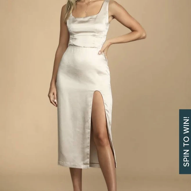 Lulus Dresses | Lulu's Champaign Colored, Two Piece, Satin Skirt And Crop Top | Color: Cream | Size: S | Terriallain's Closet