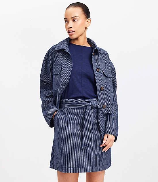 Women's Loft Textured Stripe Belted Mini Pocket Skirt