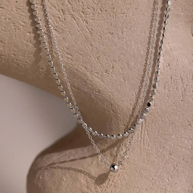 Caitlyn Minimalist Dainty Silver Beaded Charm Necklace
