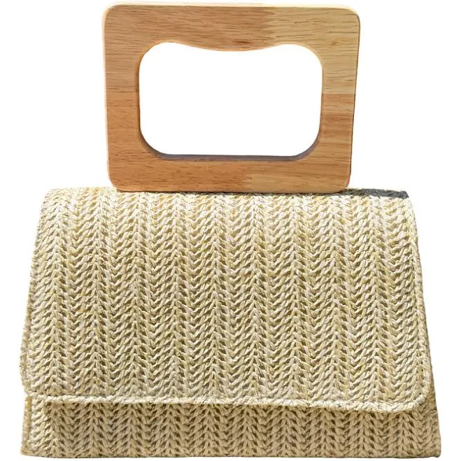 Raffia Wooden Handle Handbag