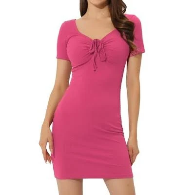 Allegra K Women's Slim Fit Ruched Drawstring Mini Bodycon Dress