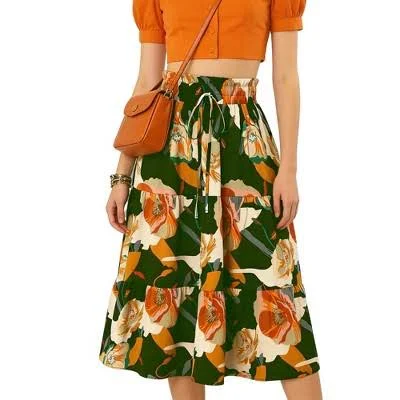 High-Waisted Flowy Floral Midi Skirt
