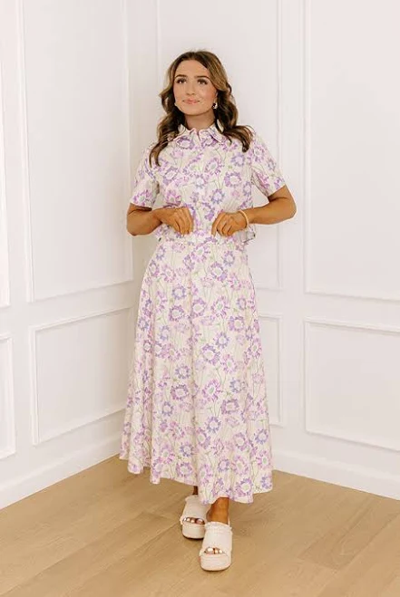 Butterfly Garden High Waist Floral Midi Skirt