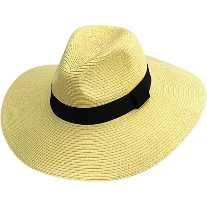Luxury Divas Woven Straw Wide Brim Panama Sun Hat