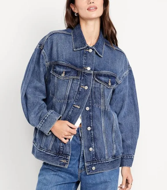 Old Navy Women's Oversized Studded Jean Jacket