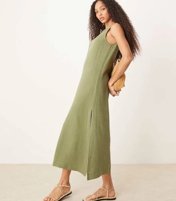 ASOS DESIGN Linen Blend Scoop Neck Midi Sundress