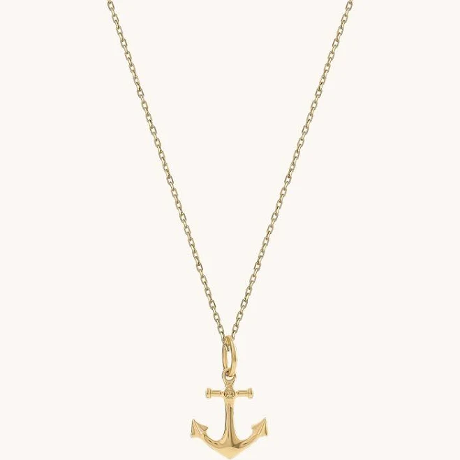 14K Solid Gold Minimalist Anchor Necklace