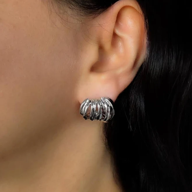 Retro Modern Stainless Steel Chunky C-Shaped Stud Earrings