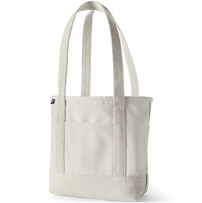 Lands' End Medium 5 Pocket Open Top Long Handle Canvas Tote Bag