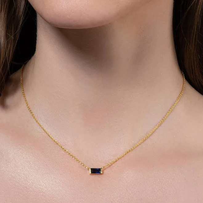 Dainty Gold Plated Blue Stone Necklace