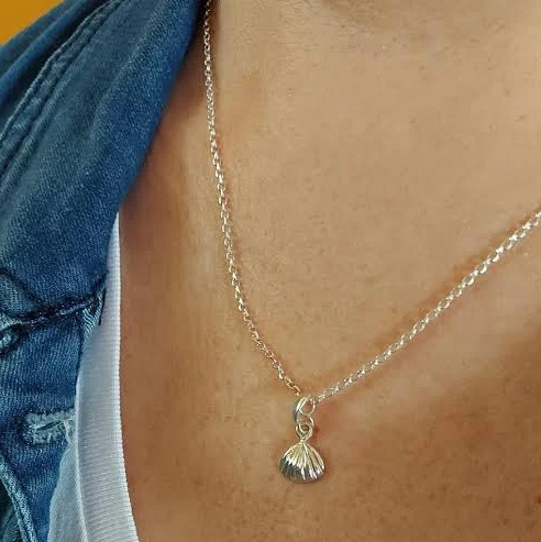 Sterling Silver Tiny Seashell Charm Pendant Necklace