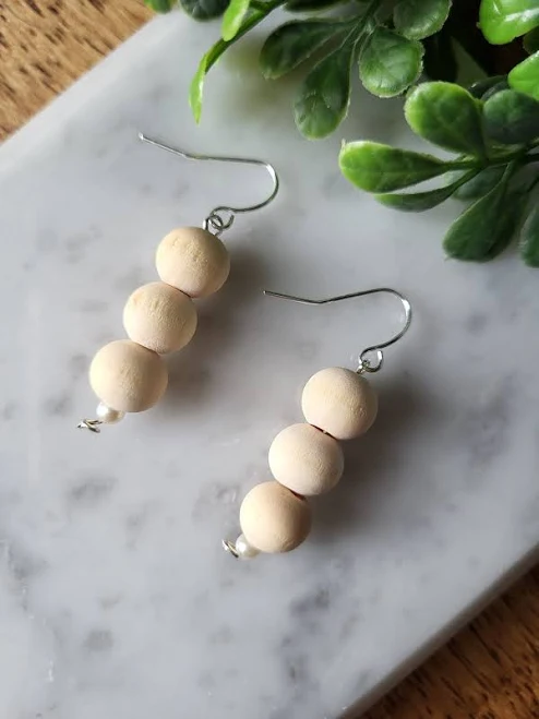 Minimalist Wooden Bead Drop Earrings