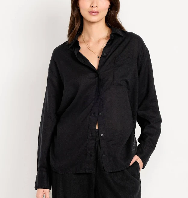 Old Navy Women's Linen-Blend Loose Button-Down Shirt