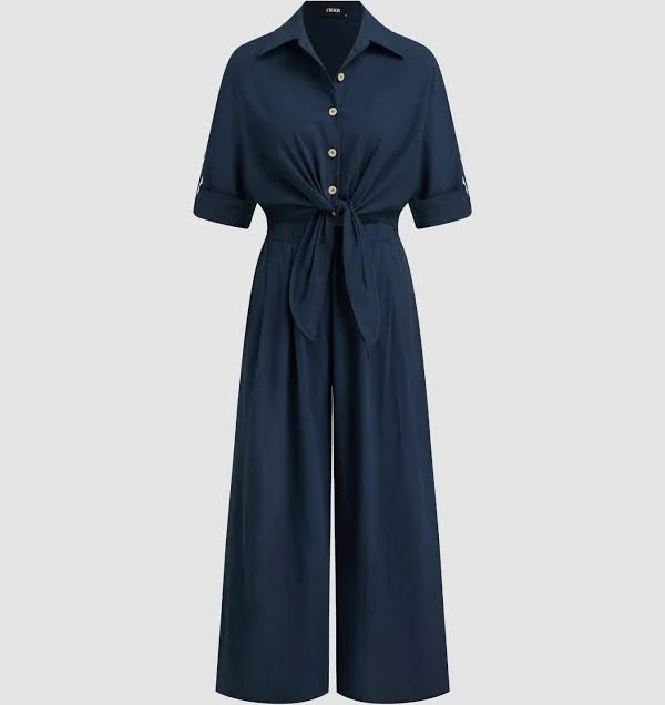 Linen-Blend Oversized Jumpsuit