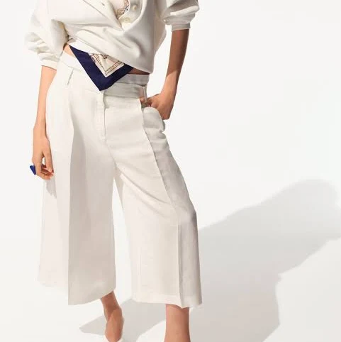 H&M Ladies Wide-Leg Linen-Blend Culottes