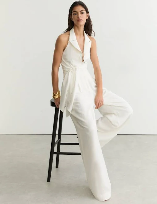 Reiss Womens Rust Orange Taya Tie-front Wide-leg Jumpsuit with Linen