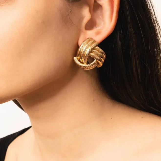 Chunky Gold Knot Stud Earrings