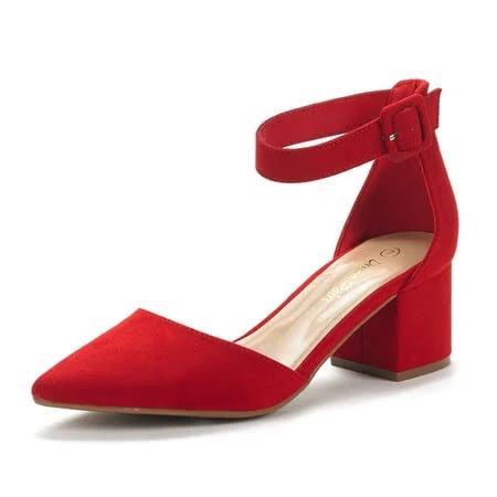 dream pairs Annee Pointed Toe Low Chunky Heels Pump Shoes Women's