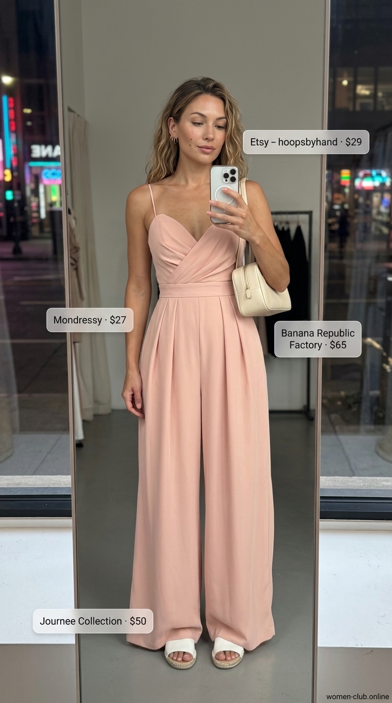 Blush pink linen jumpsuit for summer garden tea party outfits for women 2026.