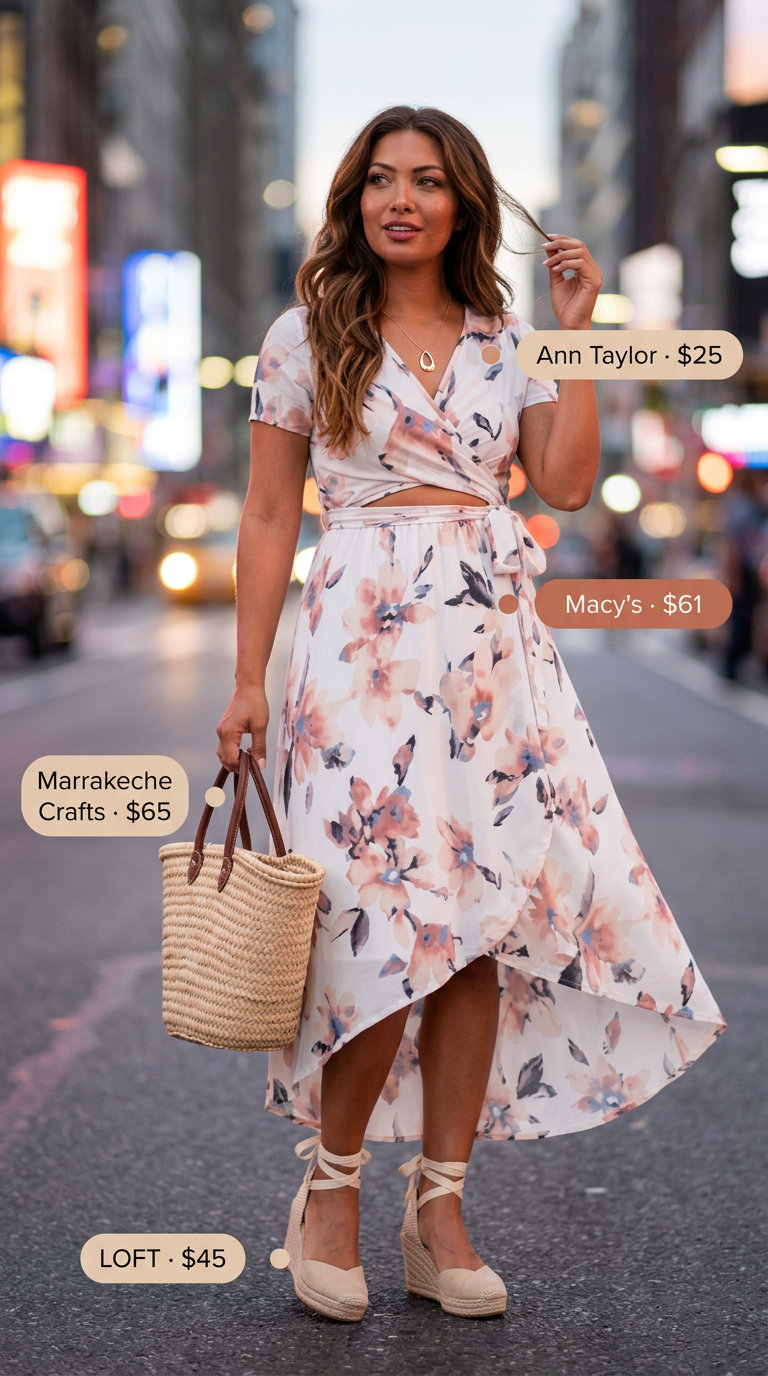 Pastel floral midi wrap dress for summer garden tea party outfits for women 2026.