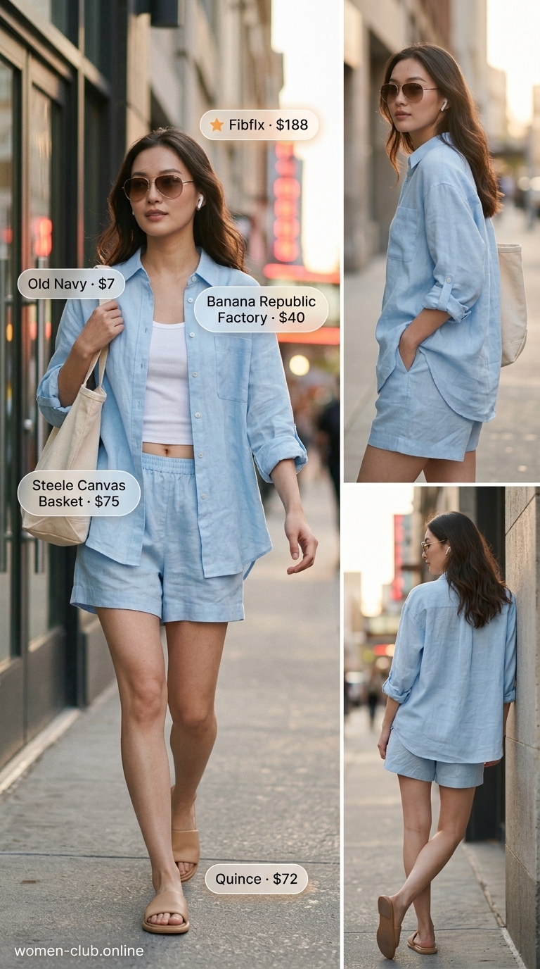 Sky blue linen set for summer garden tea party outfits for women 2026.