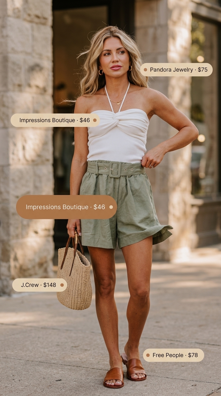 Summer Old Money Outfit for Women 2026: Linen Set Vacation Sage green linen set outfit for women 2026, relaxed vacation style with straw tote and leather slides.