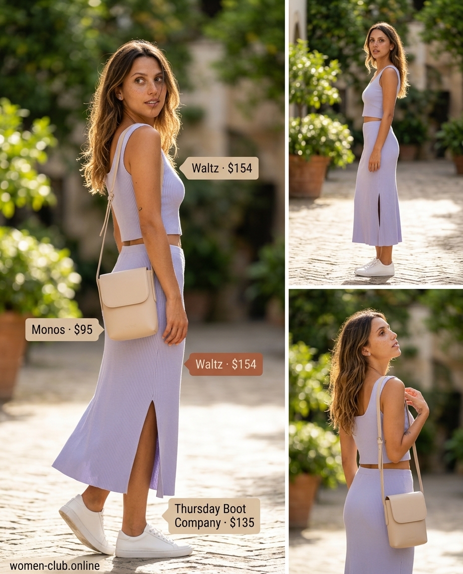 Pastel blue knit skirt and tank set for summer set outfits for women 2026, perfect for casual day outs.