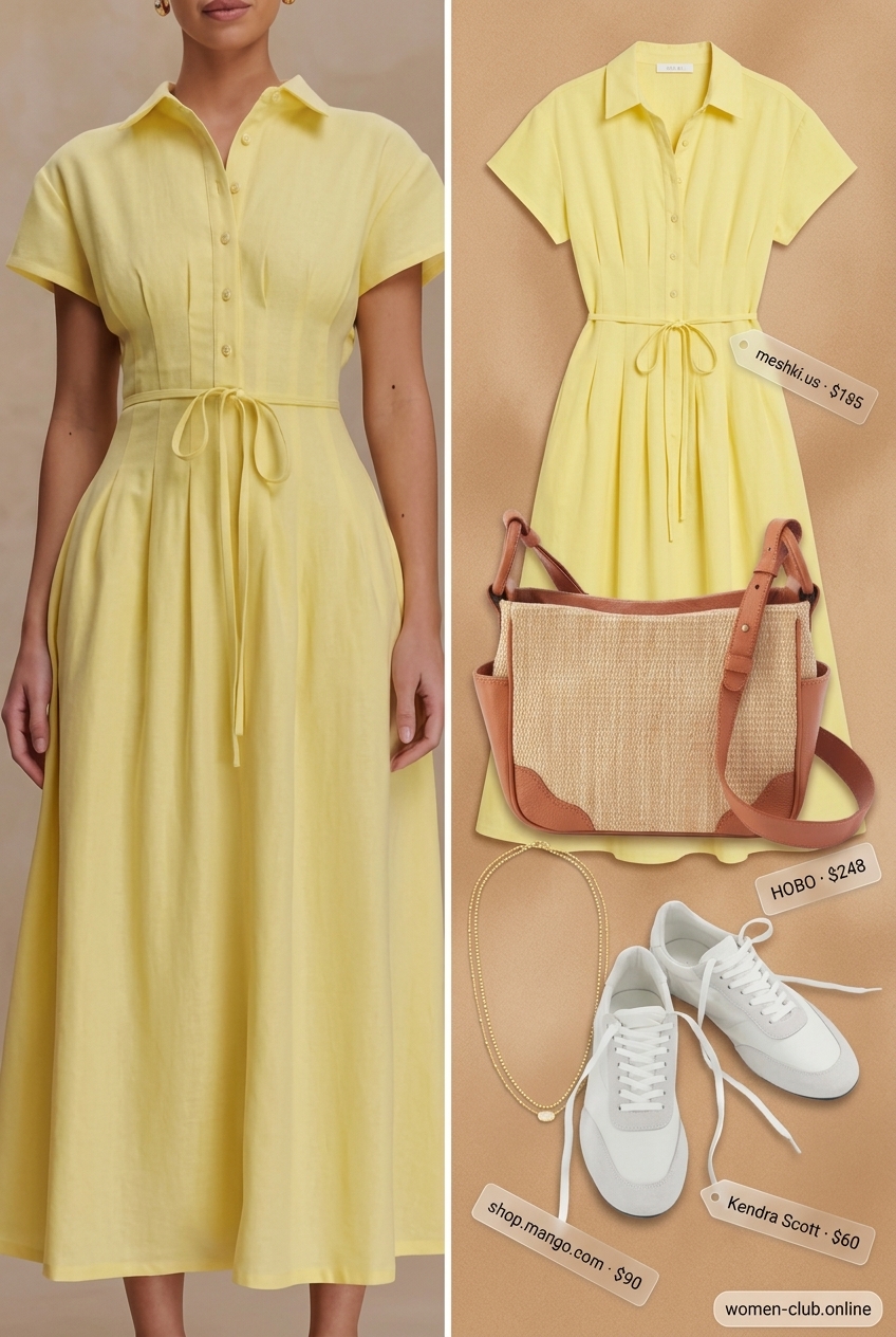 Lemon yellow shirt dress for women 2026, summer party outfit.