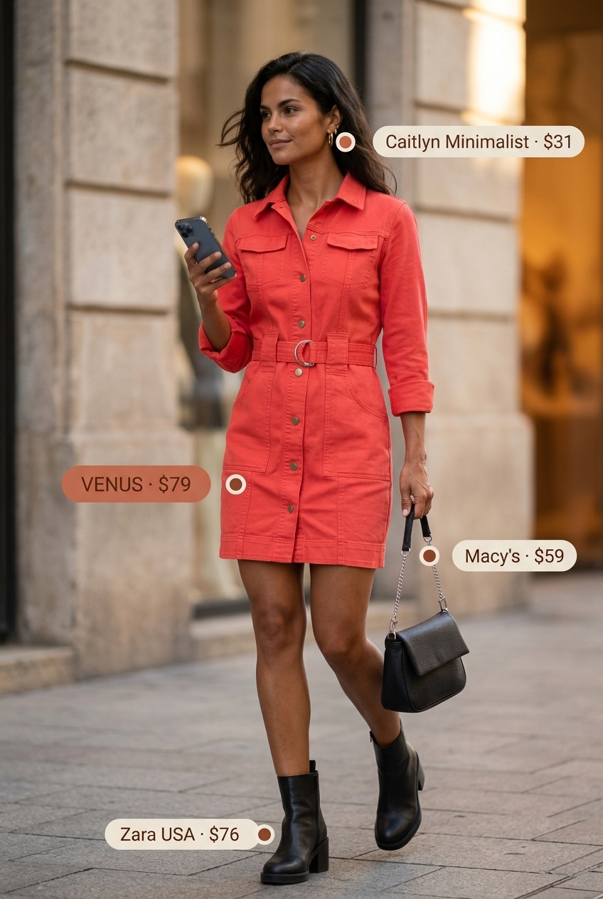 Modern olive green shirt dress for women 2026, paired with ankle boots and crossbody for a chic day out.