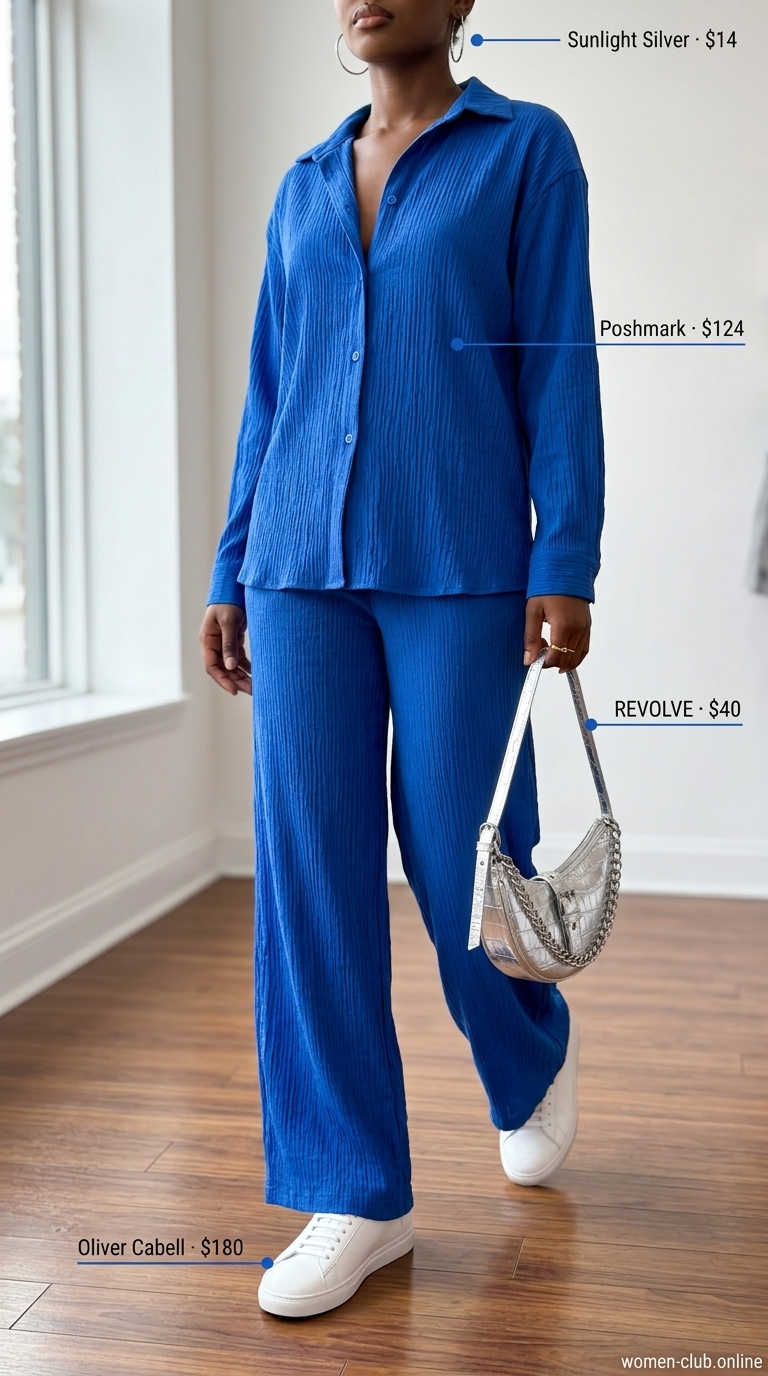 Matching Set Outfit 2026 Cobalt blue linen matching set for women, ideal for weekend getaways and casual events in 2026.