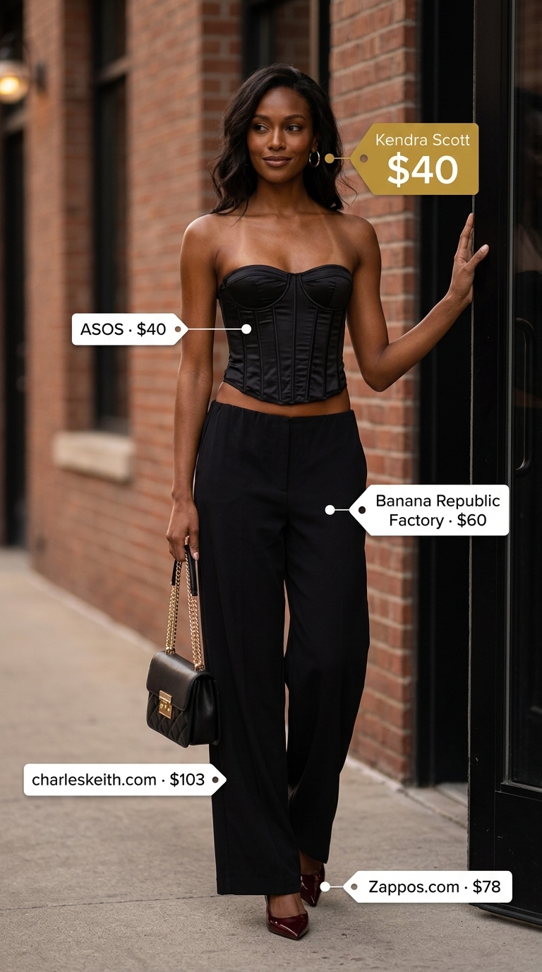 Date Night Crop Top Outfits 2026 Sultry black corset crop top outfit for a downtown date night in 2026. Sophisticated and confident.