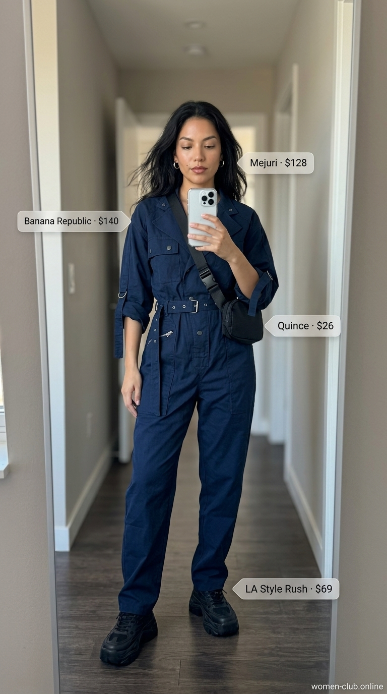 NYC Summer Outfits Women 2026: Utility Jumpsuit Khaki green utility jumpsuit for urban NYC summer outfits for women 2026, practical weekend style.