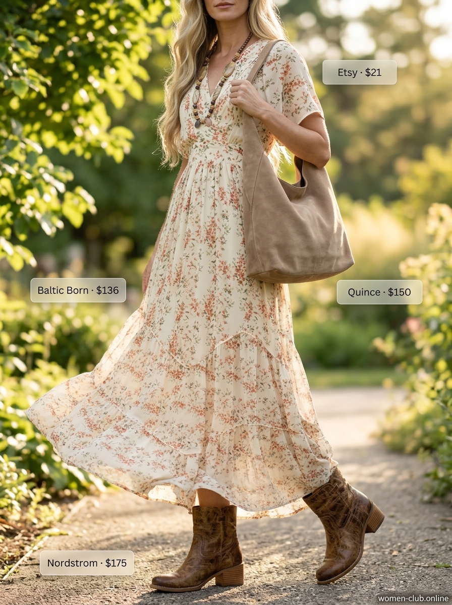 Bohemian terracotta maxi dress for vintage summer outfits for women 2026, perfect for festivals.