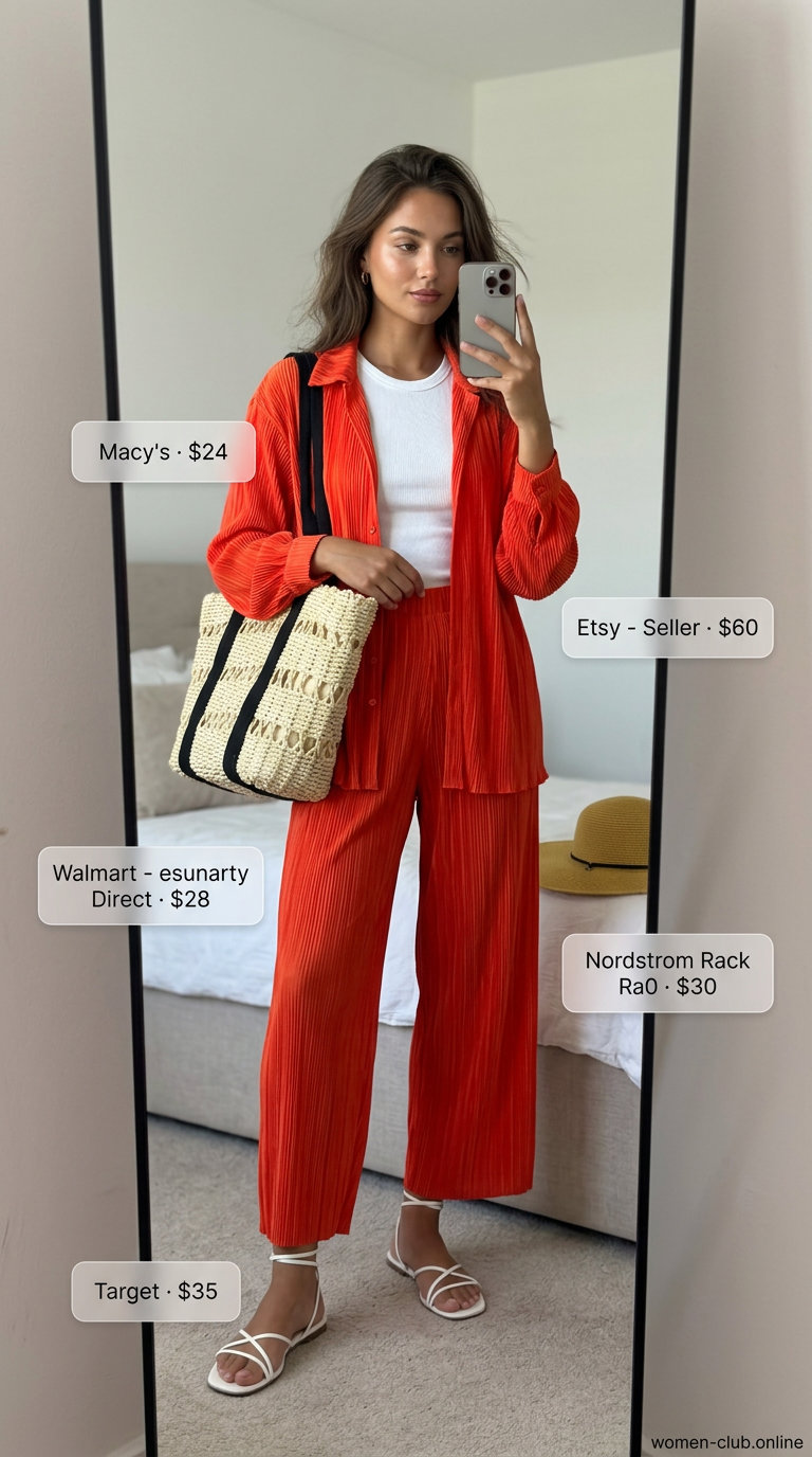 Vacation-ready matching set with tropical stripes, sandals, and straw hat. 20 Summer Stripe Outfits for Women 2026.