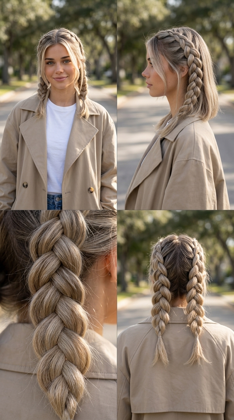 shoulder-length braided lob in ash blonde with beige undertones for modern chic