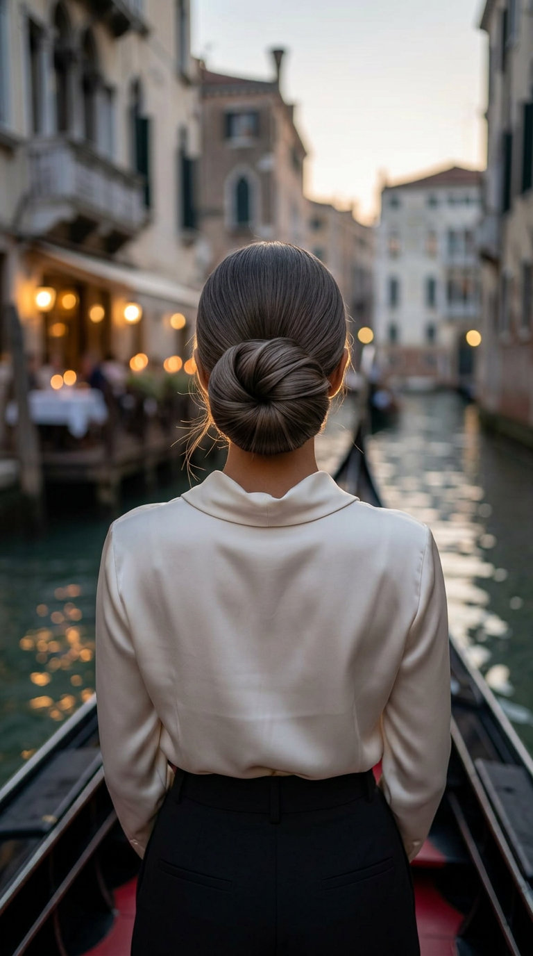 Matte Sculpted Chignon 2026 long ash brown sculpted low chignon with matte finish and sharp lines for a gala