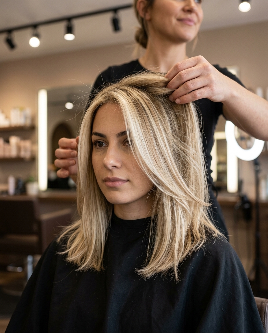 long layered honey blonde butter blonde highlights with golden cream tones for romantic events
