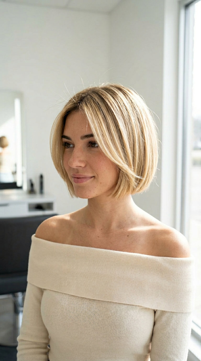 short chic crop haircut in buttercream blonde with golden babylights for summer 2026