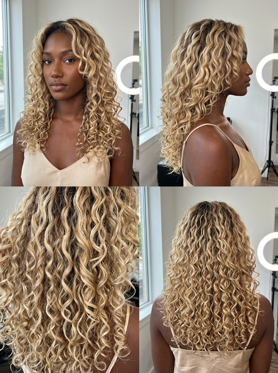 Spiralized Curly Layers 2026: Blonde Haircut long curly layered haircut with buttercream blonde & honey babylights, face-framing layers, no fringe β defined summer curls