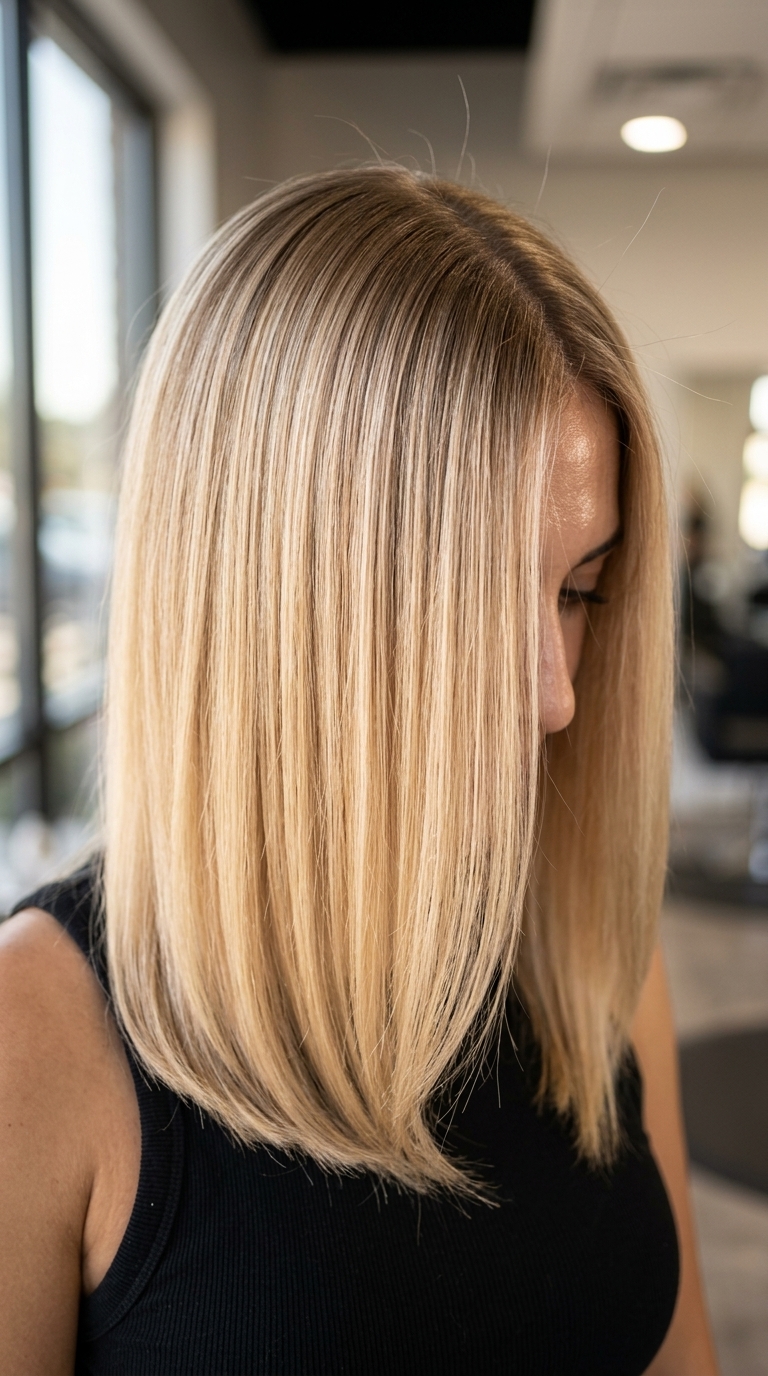 long honey blonde color melt with champagne gold and creamy honey tones for professional settings