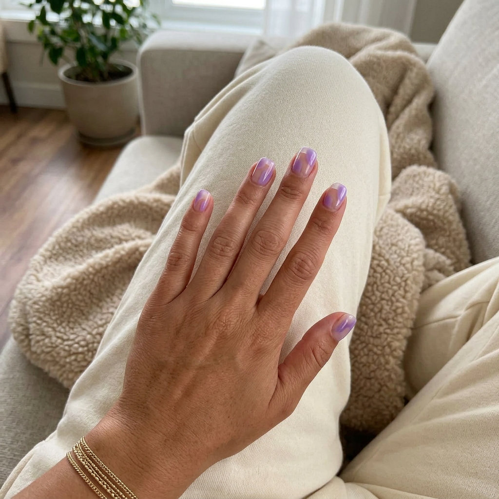 Whimsical Grape Soda Jelly Accent Nails 2026 Whimsical lavender jelly accent nails for casual outings, a lighthearted colourful summer nails 2026 option.