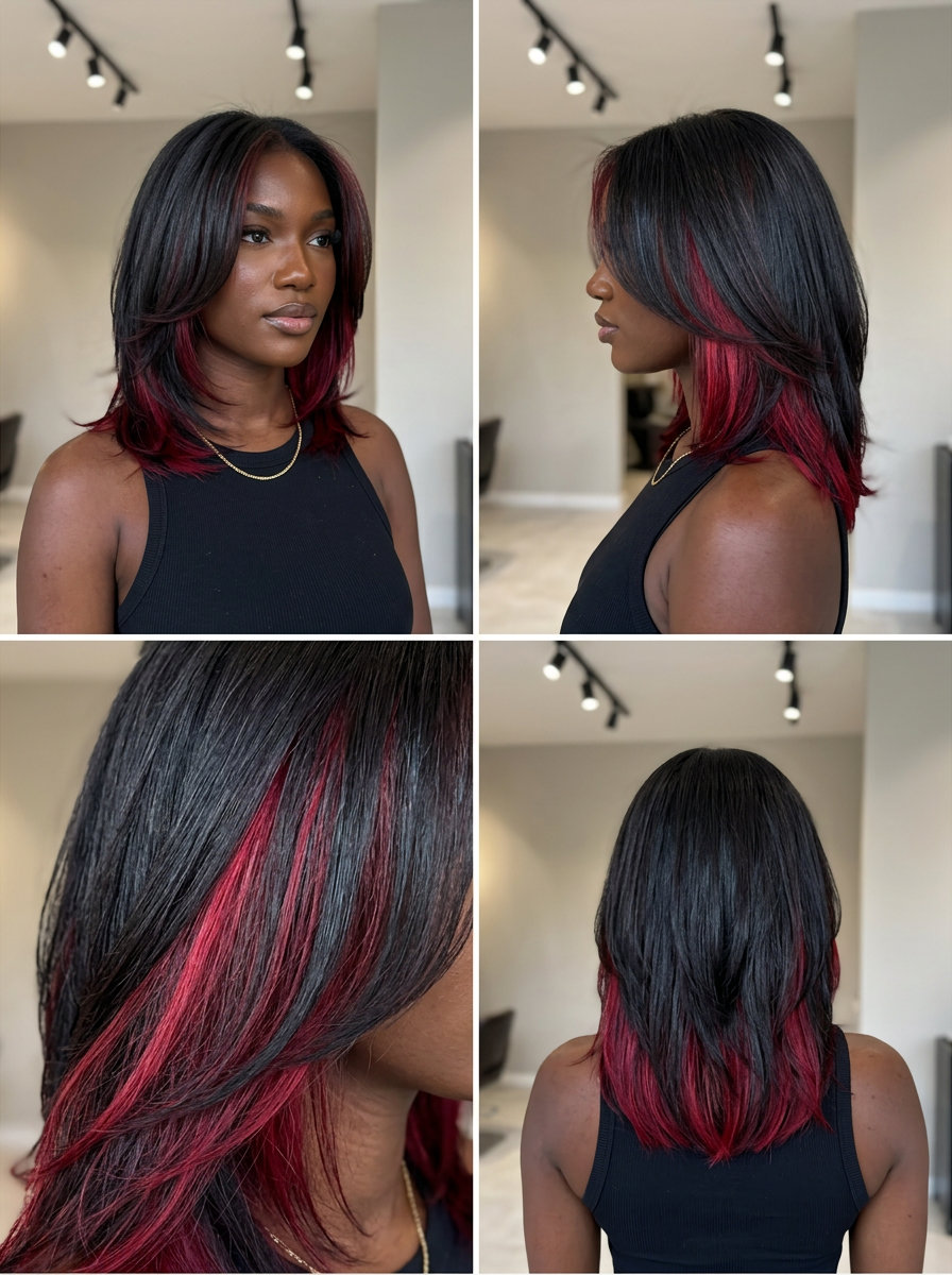 Crimson Peekaboo Hair 2026 short natural crimson peekaboo with vibrant red, hidden panel β edgy festival fun