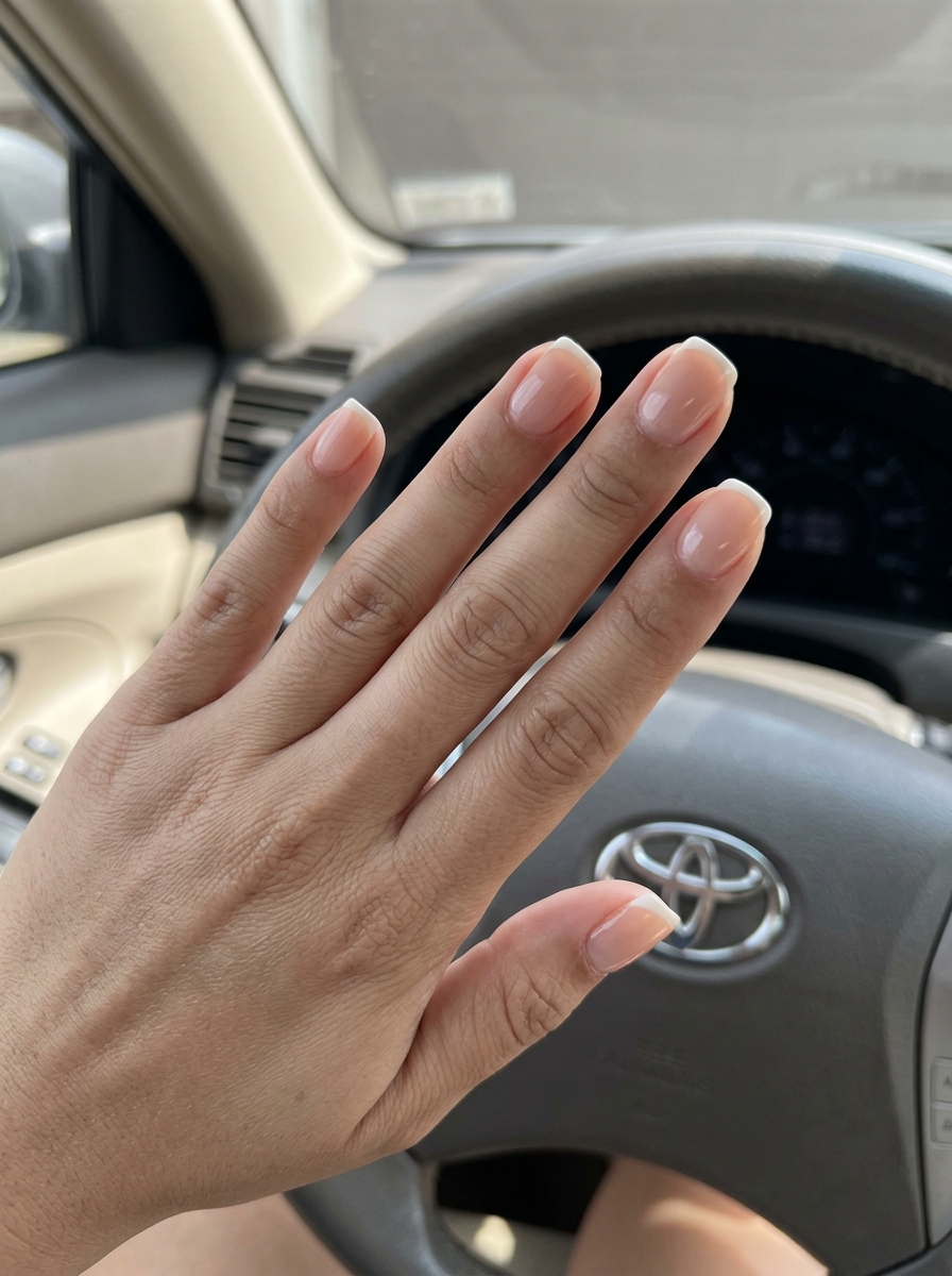 Cute summer nails 2026: Sheer Peach Fuzz Micro French for daily wear or work. Minimalist sheer peach with white French tip.