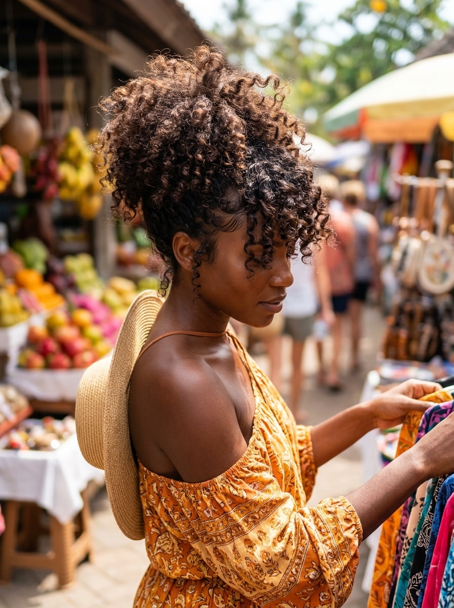 Tousled Curly Pineapple Ponytail 2026 long dark brown tousled curly pineapple ponytail with loose curls for tropical vacation