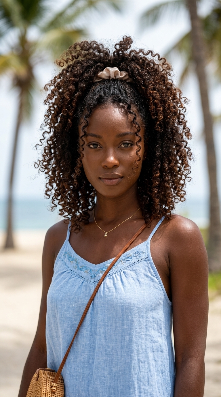 Natural Dark Brown Pineapple Ponytail 2026 long pineapple ponytail with natural dark brown, fluffing technique, natural face-framing curls β playful summer