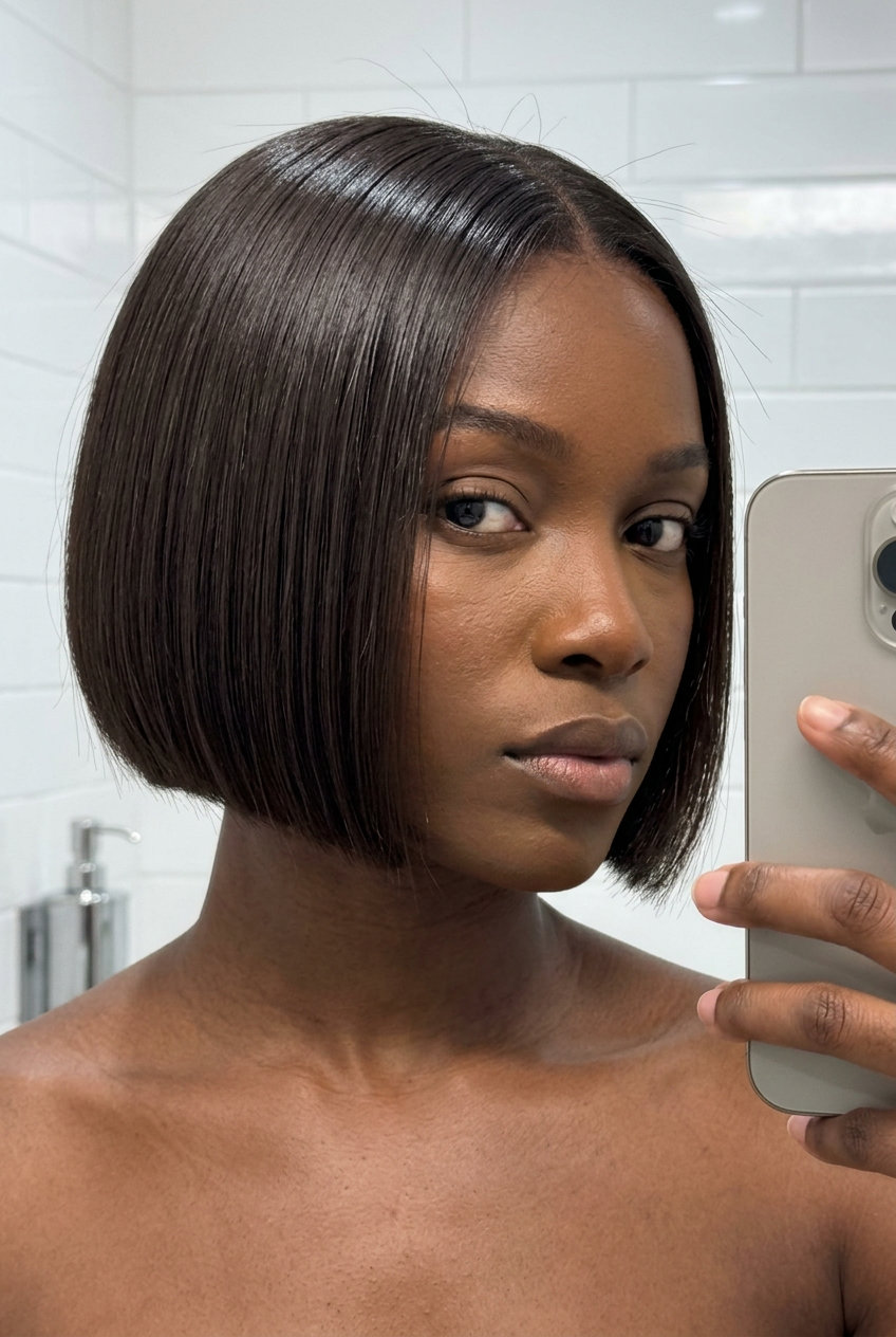 Espresso Bixie Haircut 2026: Sophisticated & Bold short blunt bixie haircut in deep espresso brown with high-gloss finish for a sophisticated look