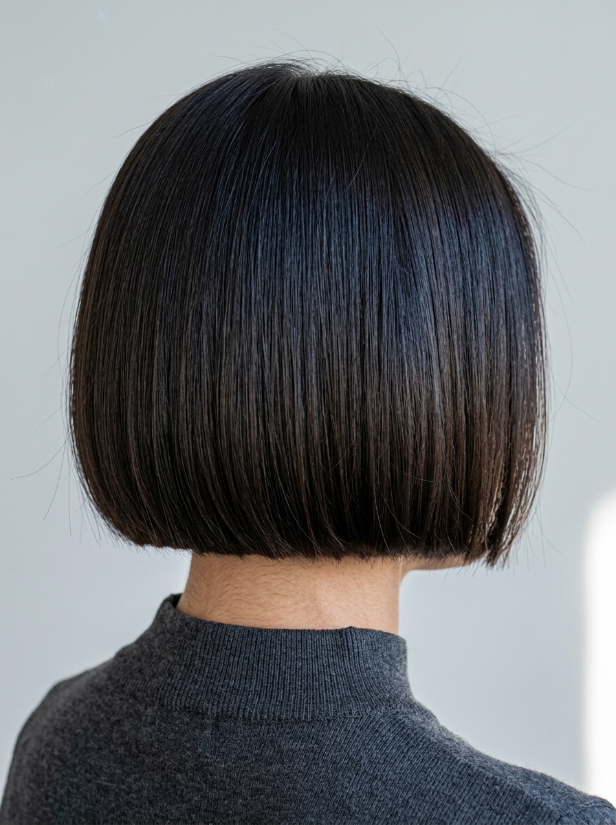Gorgeous Summer French Bob 2026: Espresso Laser-Cut Bob short french bob haircut with deep espresso brunette, blue-black gloss, and laser-cut precision — sleek minimalist style