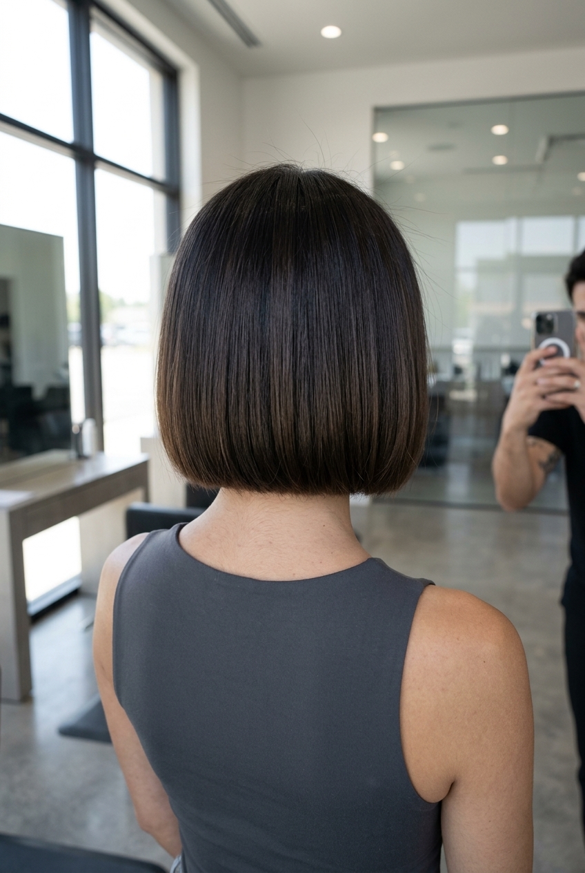 short italian bob haircut in deep espresso brunette with cool undertones and high gloss for summer 2026